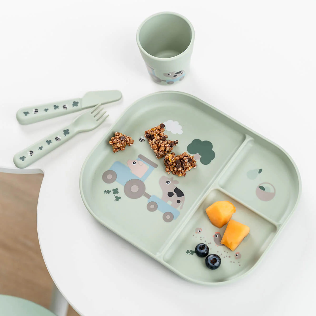 Service de table gourmand avec ventouse - Tiny Farm - Vert