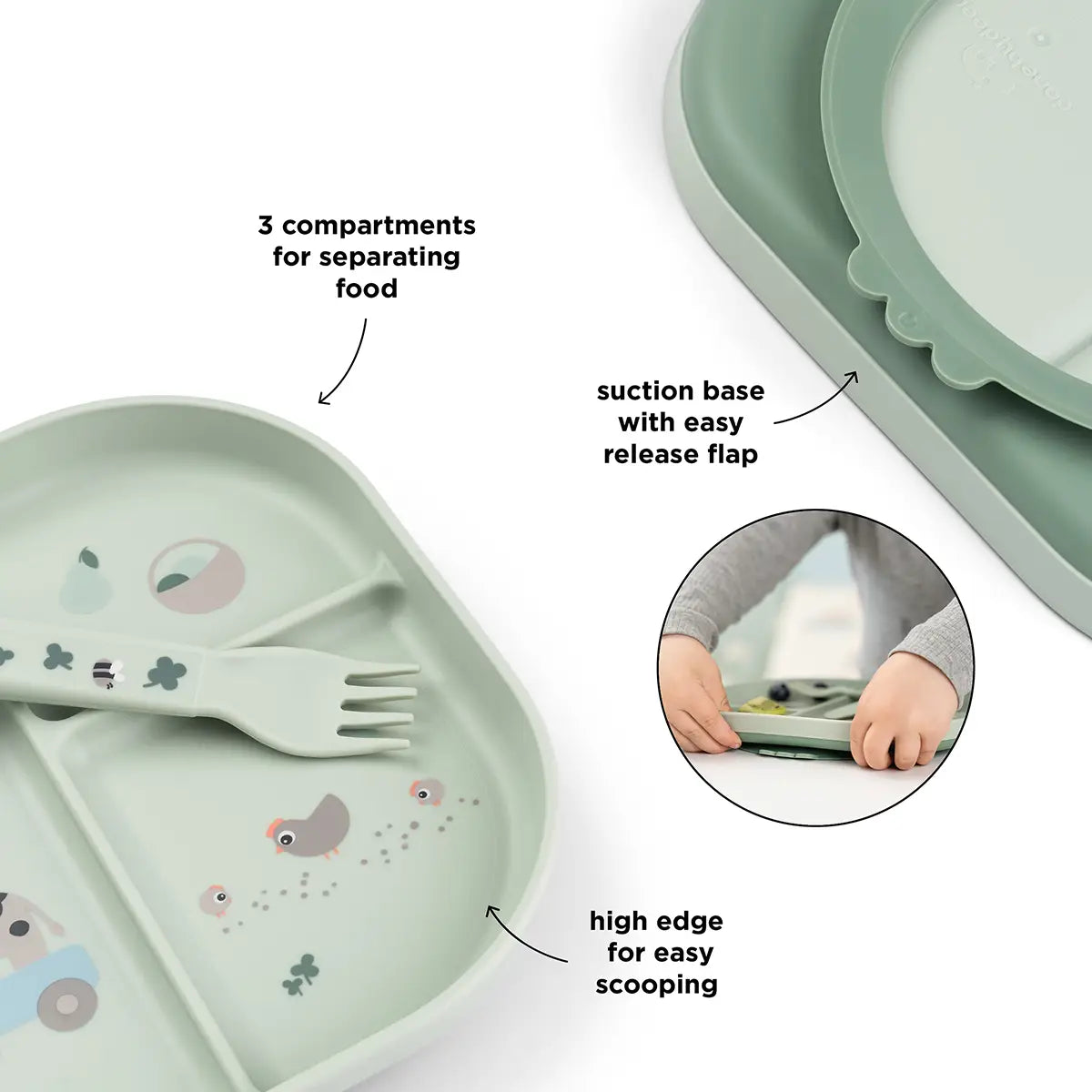 Service de table gourmand avec ventouse - Tiny Farm - Vert