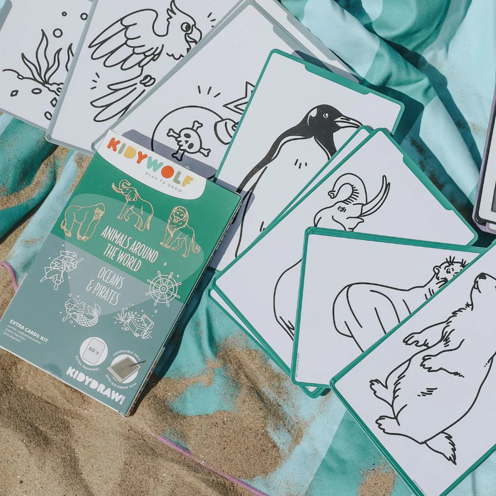 Refill KIDYDRAW-MINI Cartes supplémentaires thèmes "Animaux autour du monde et Océans & Pirates "