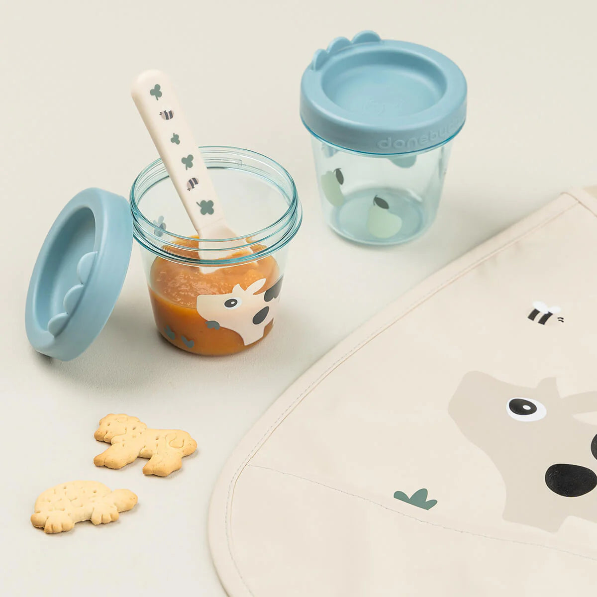 Lot de 2 boîtes pour aliments pour bébé - Tiny farm - Bleu