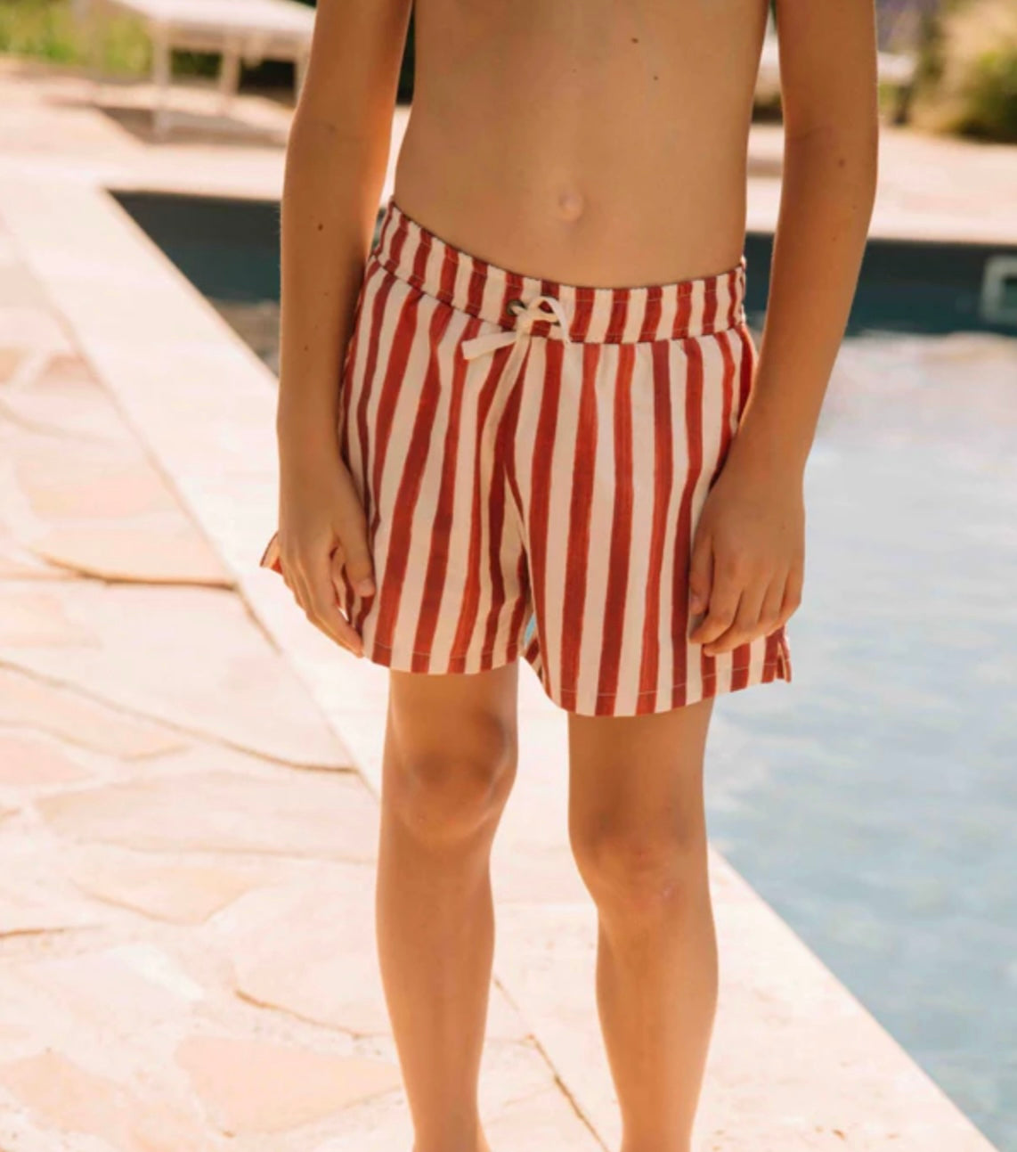 Short de bain Chico - Rayures rouge brique