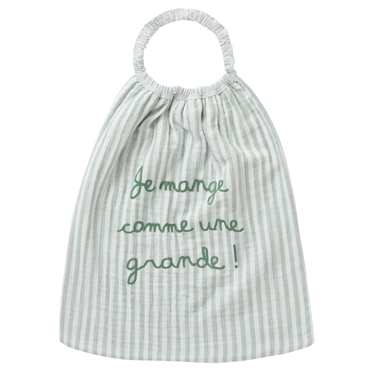 Serviette élastiquée “comme un grand” - rayé vert de gris