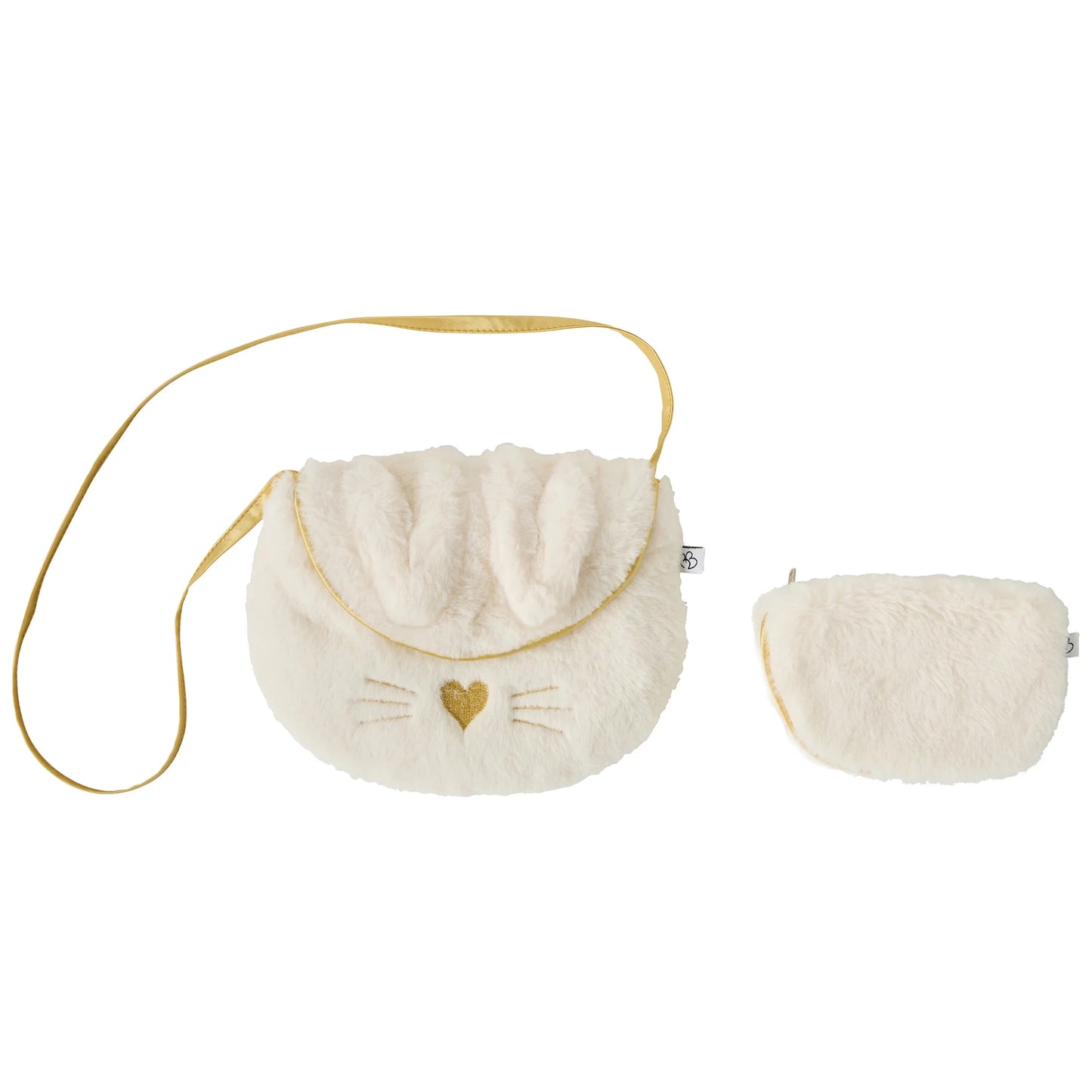 Sac bandoulière + porte-monnaie Lapin – fausse fourrure écru / or