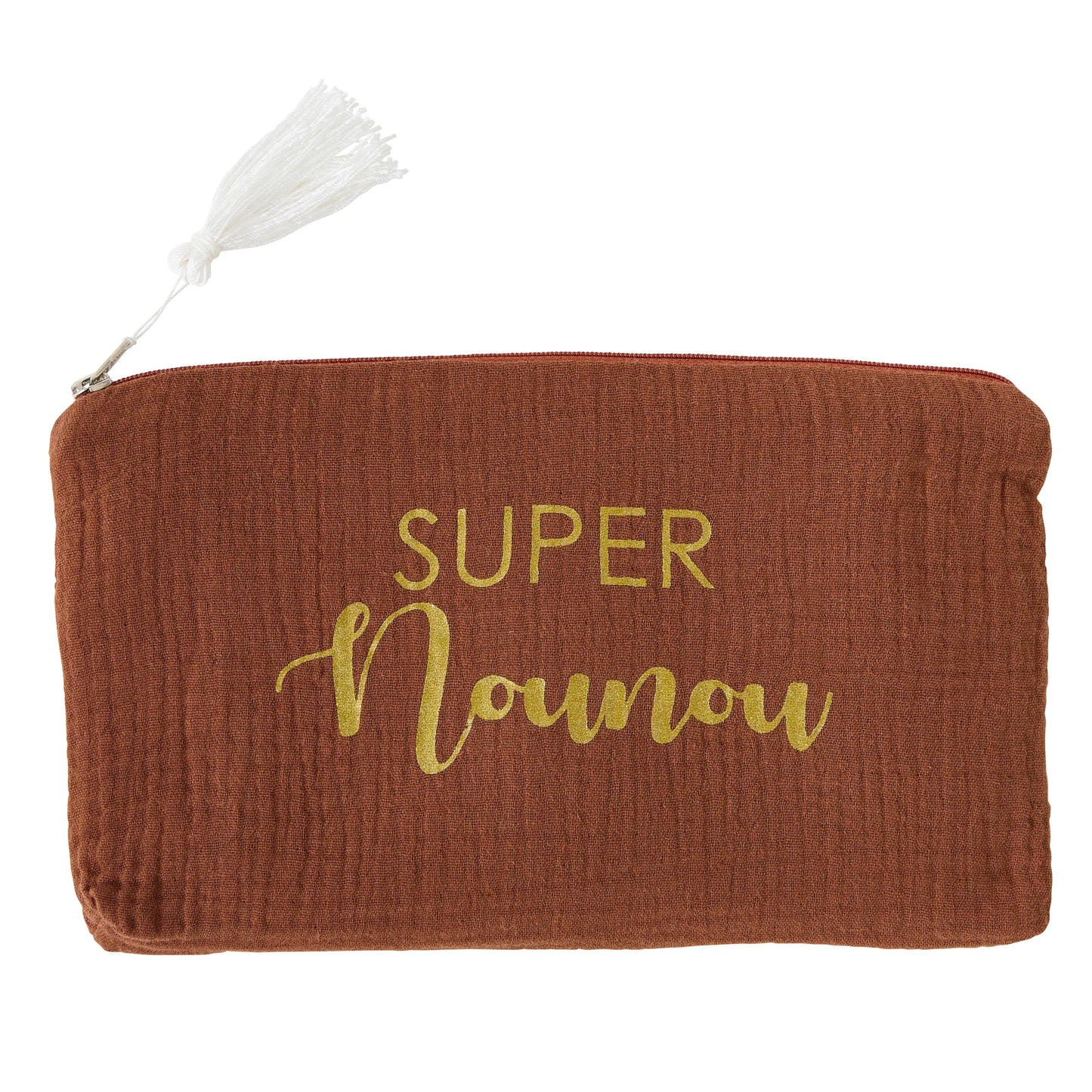 Trousse cadeau zippée “Super nounou” gaze de coton Toffee
