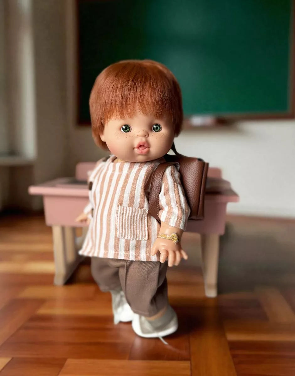 Ensemble garçon « Back to School » avec blouse d’écolier Zéphyr beige et pantalon taupe