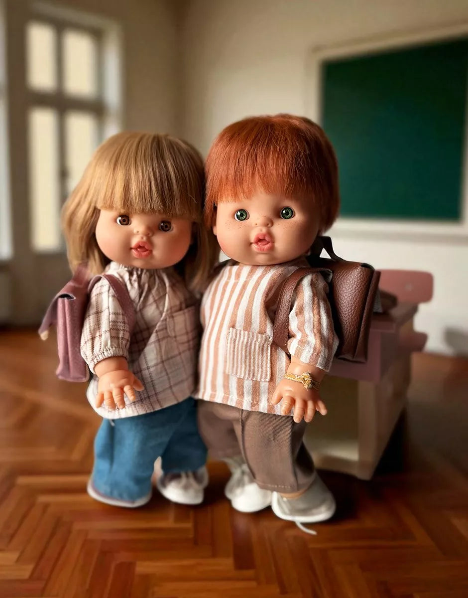 Ensemble garçon « Back to School » avec blouse d’écolier Zéphyr beige et pantalon taupe