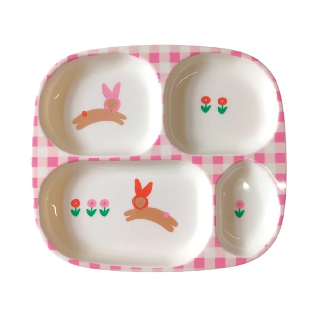 Assiette à compartiments lapin rose - Chichi pompon