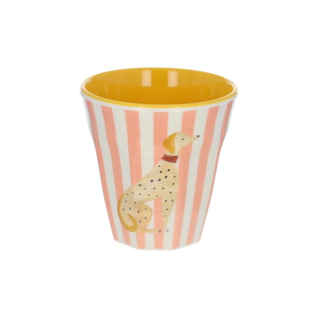 Grand verre en mélamine rose et jaune rayé - Olympe