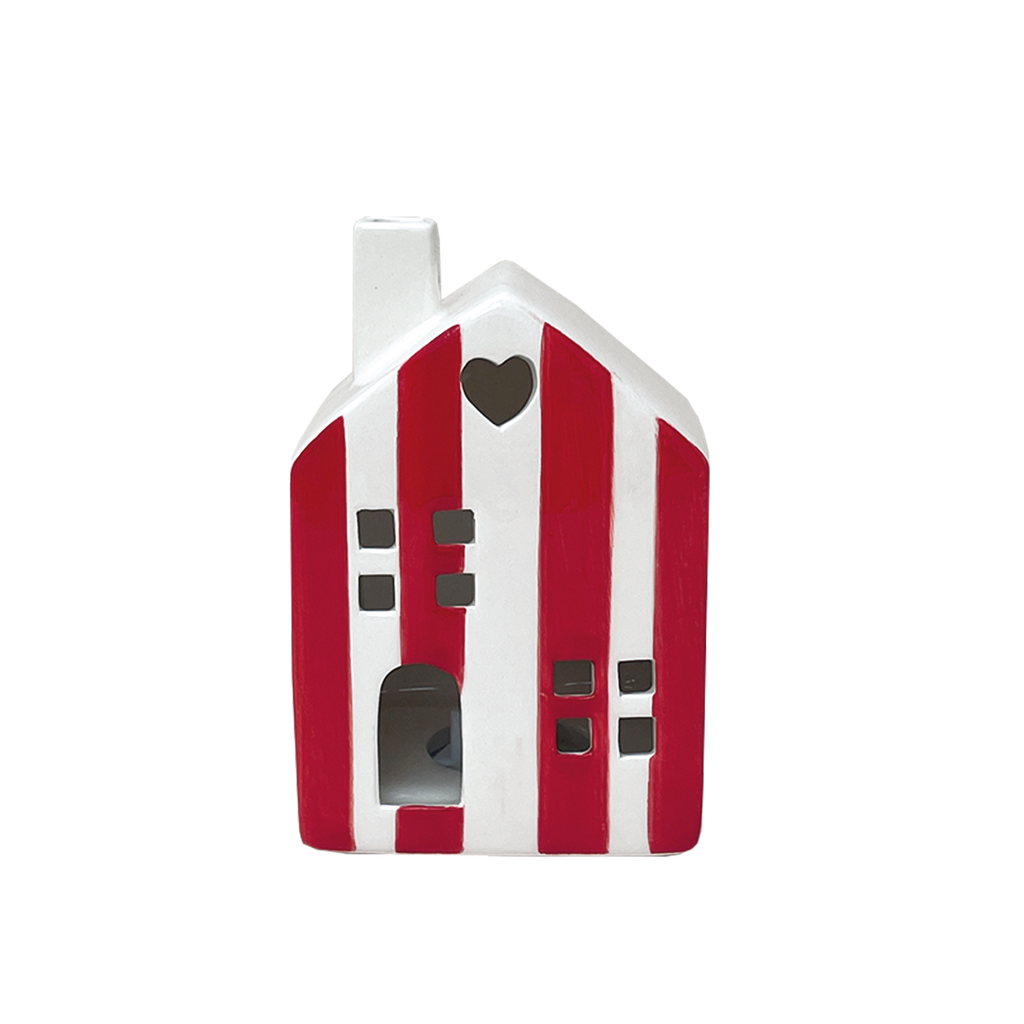 Déco lumineuse maisonette rayé rouge LED à piles D7 H10cm