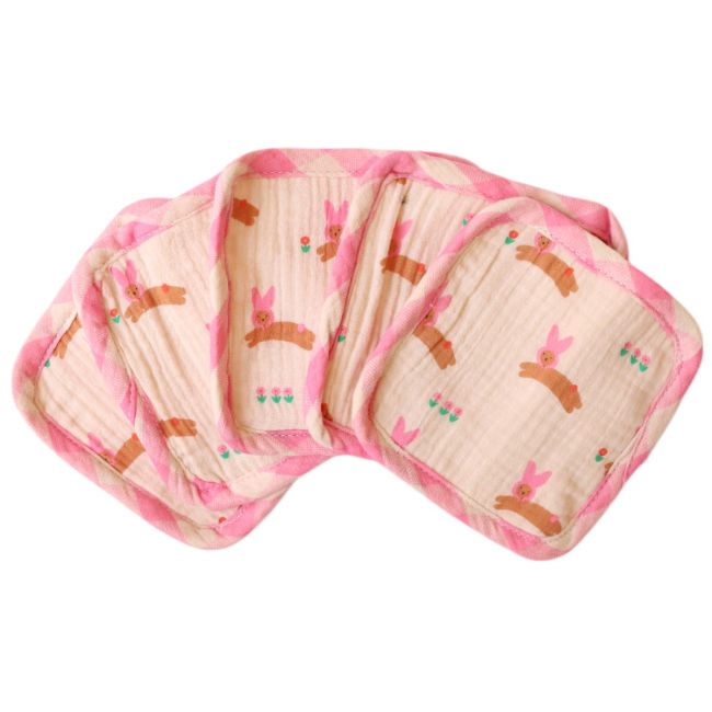 Lot de 5 lingettes lavables lapin rose - Chichi pompon