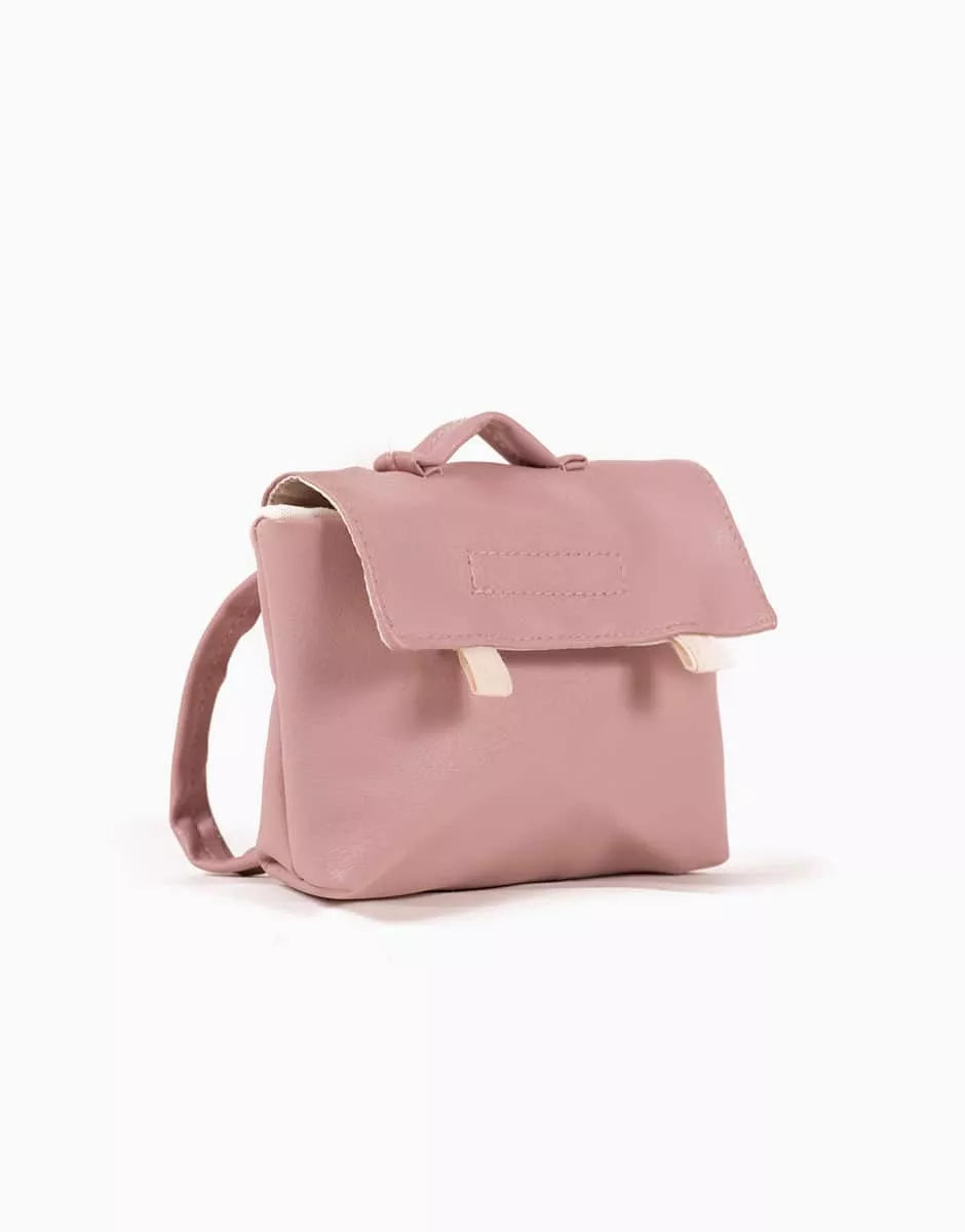 Cartable vintage Swan pour poupée en simili cuir rose nacré