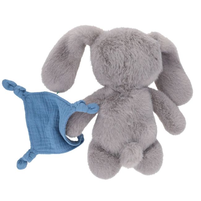 Peluche lapin gris et son doudou bleu