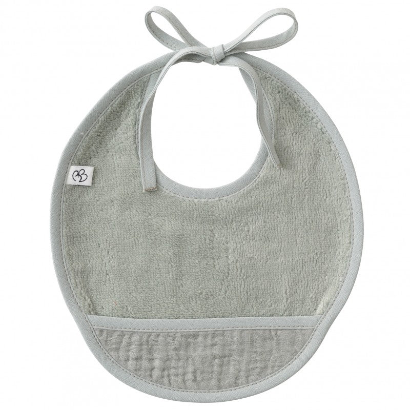 Bavoir naissance bi-matière - vert de gris