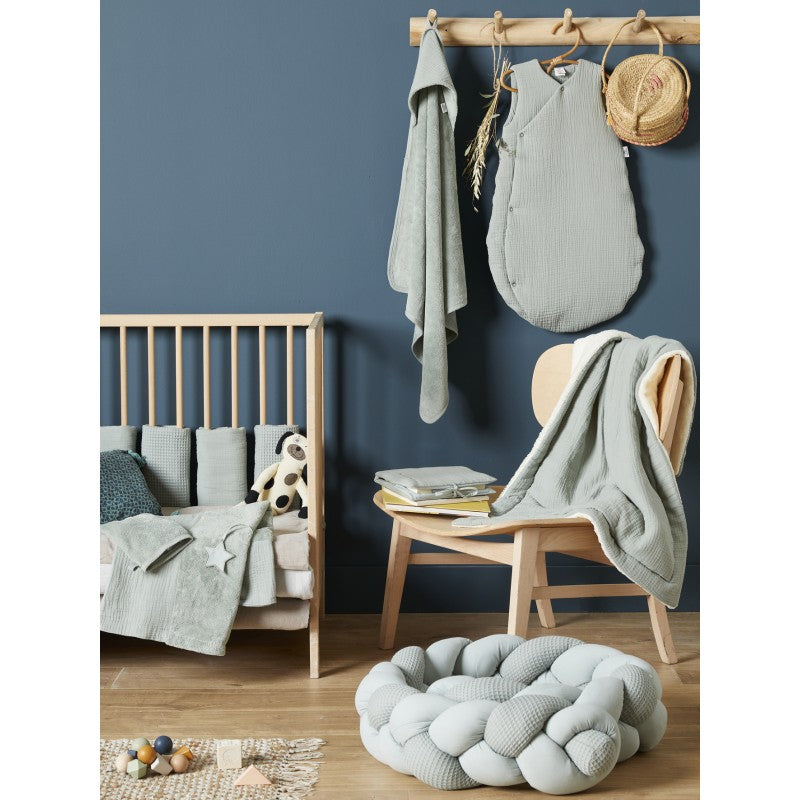 Bavoir naissance bi-matière - vert de gris