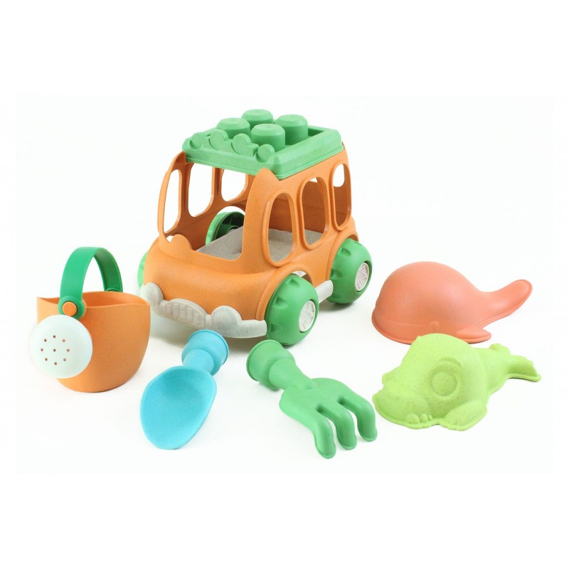 Set 6 pièces jardin & plage avec voiture en paille de blé recyclée