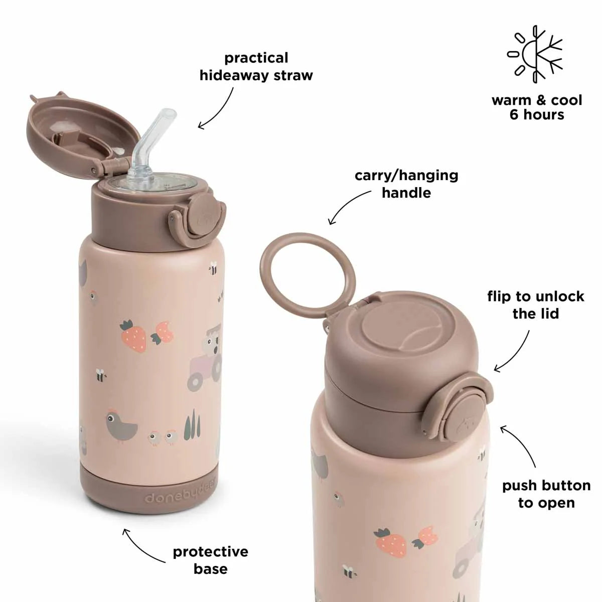 Insulated straw bottle - Tiny farm - Powder - 340 ml