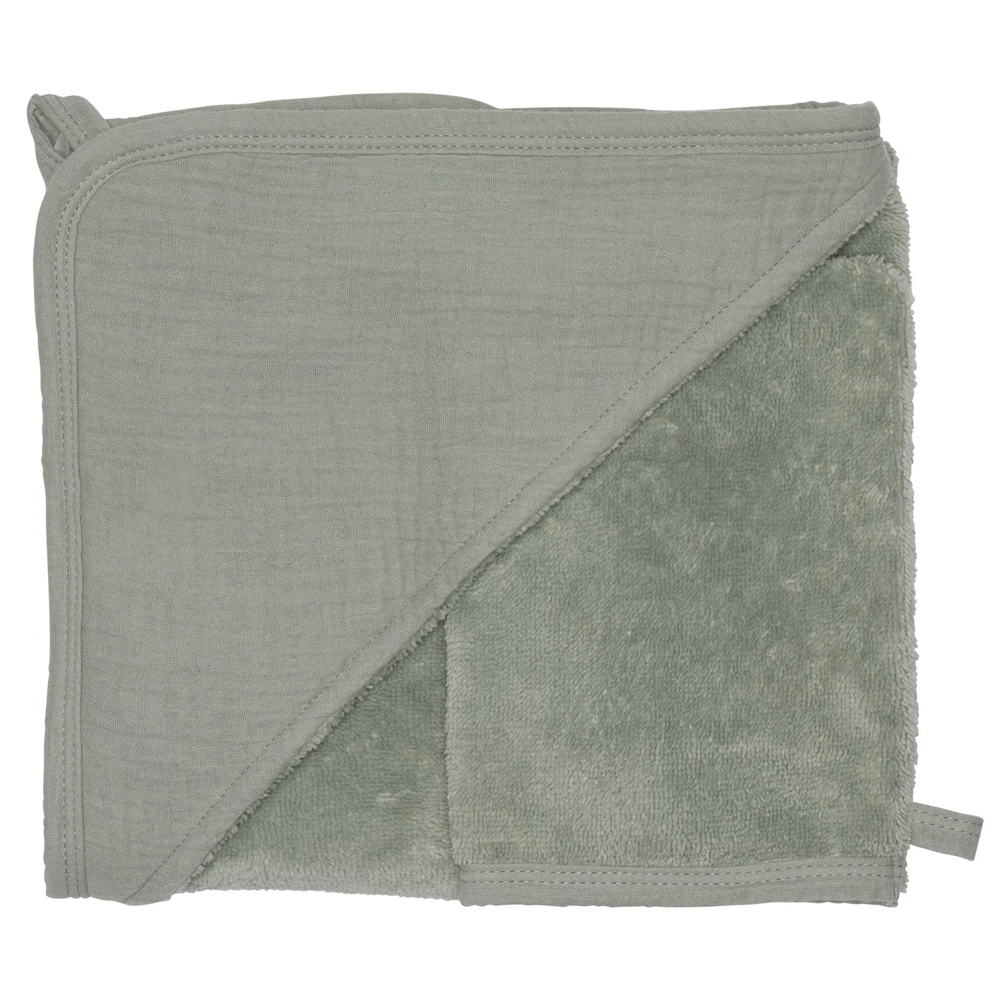 Cape de bain + gant en bambou & gaze vert de gris – Mix & Match