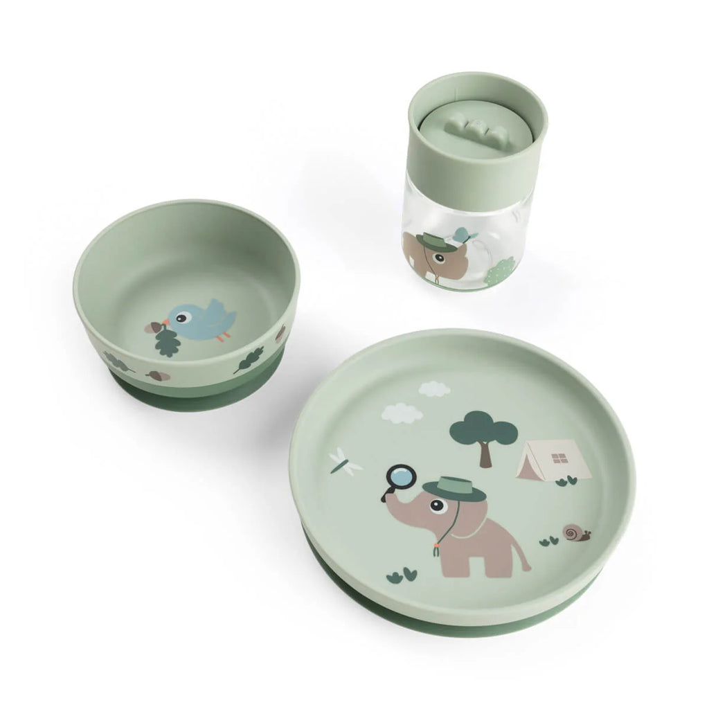 Foodie dinner set w/360° cup - Tiny trails - Green