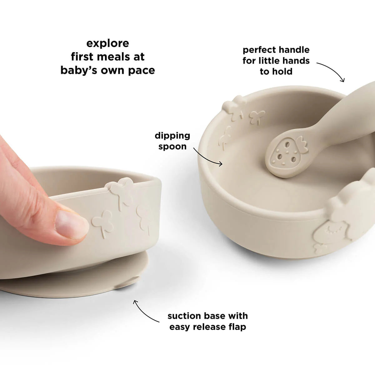 Set d'apprentissage Sheepy Sable - cuillère + bol ventouse