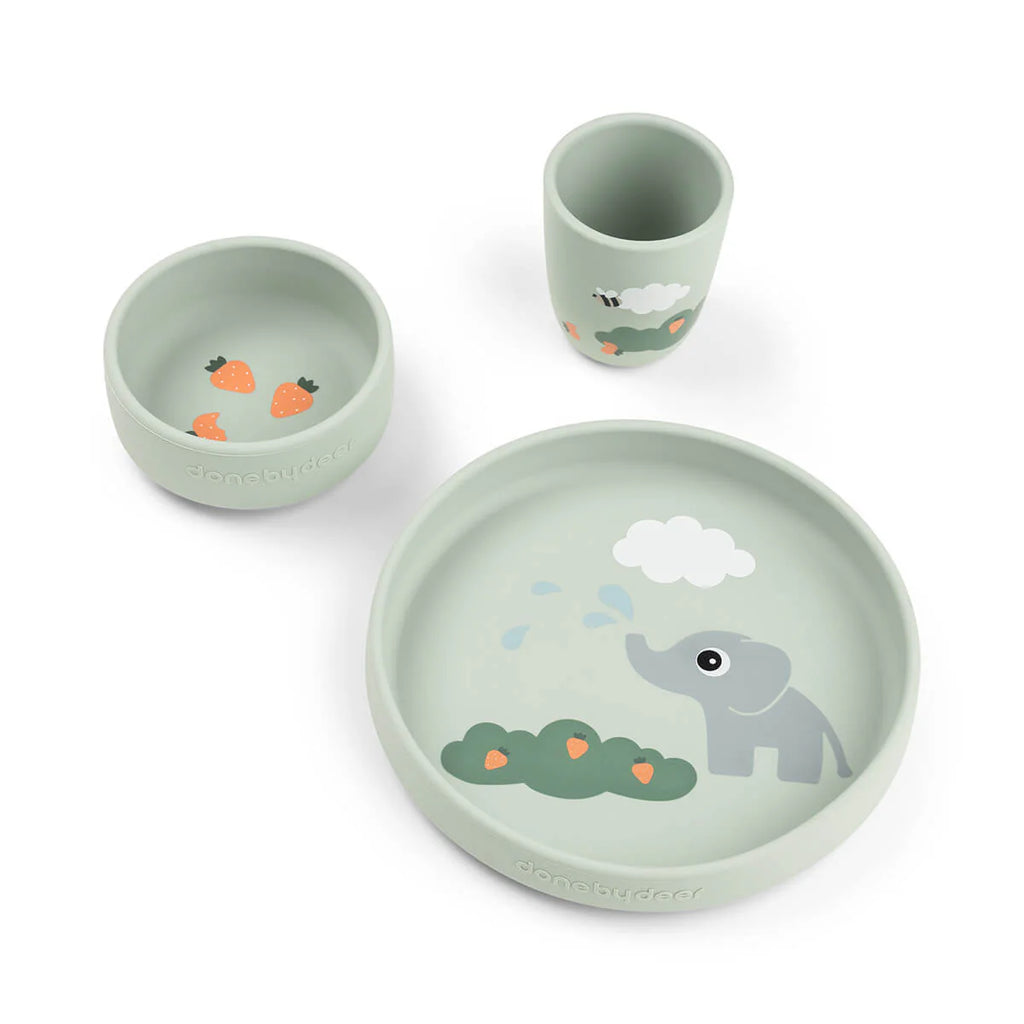 Coffret repas ventouse silicone Elphee Vert