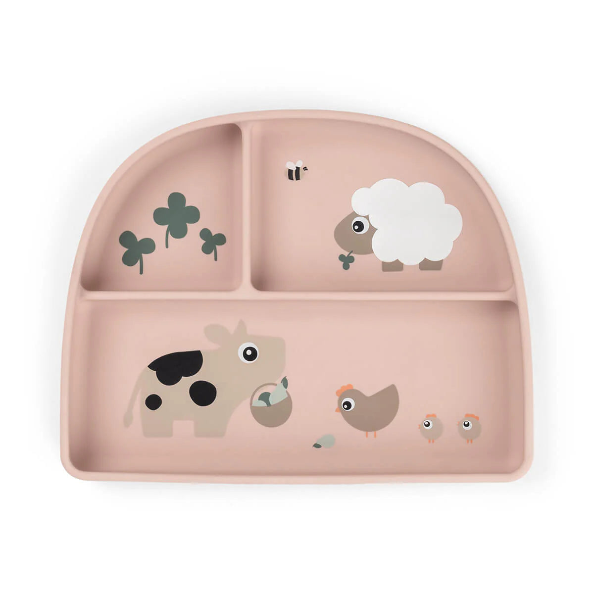 Assiette ventouse compartimentée Tiny farm Rose