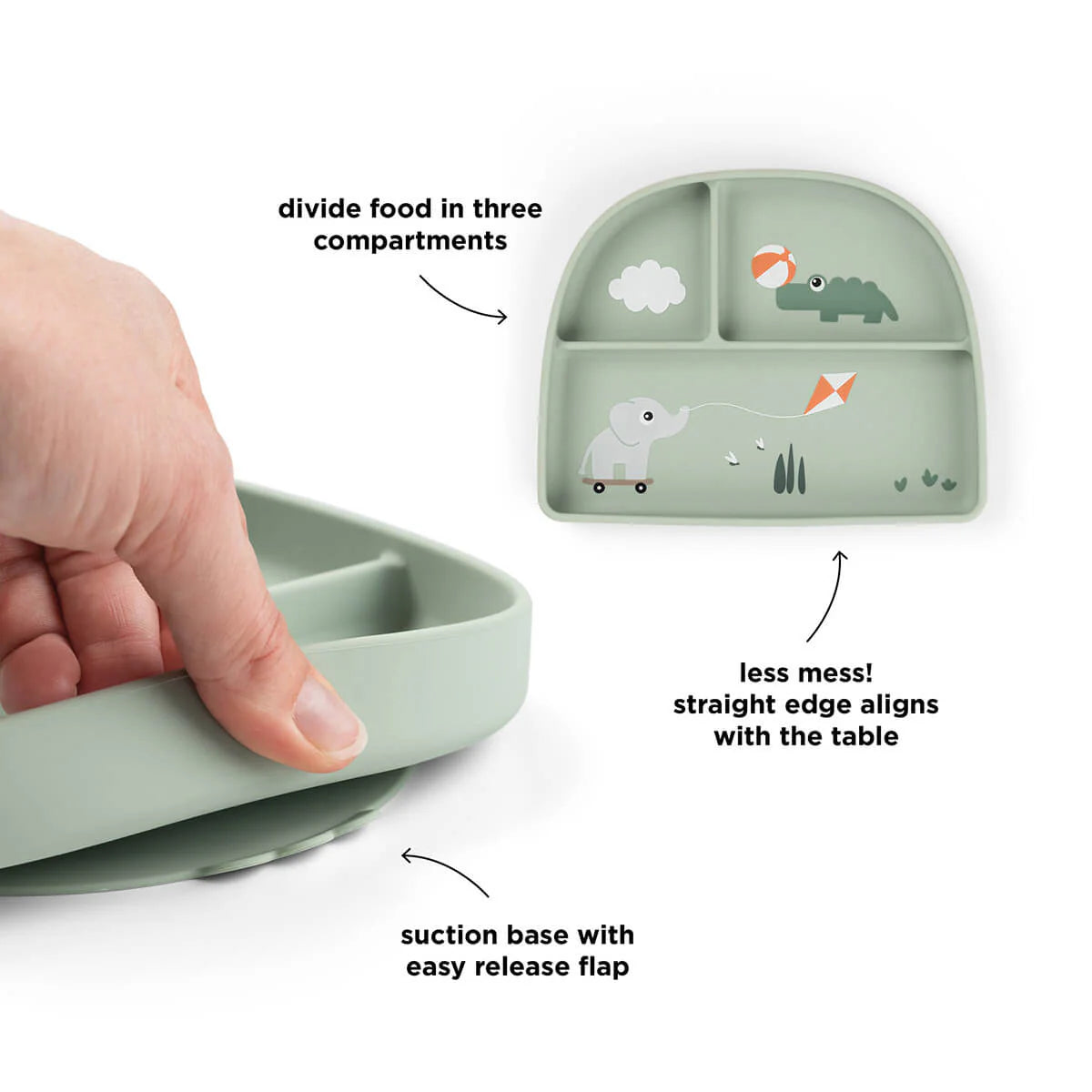 Assiette ventouse compartimentée Playground Vert