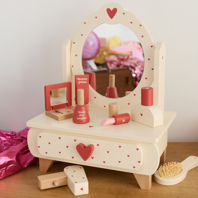 Mini coiffeuse en bois - Cœurs terracotta