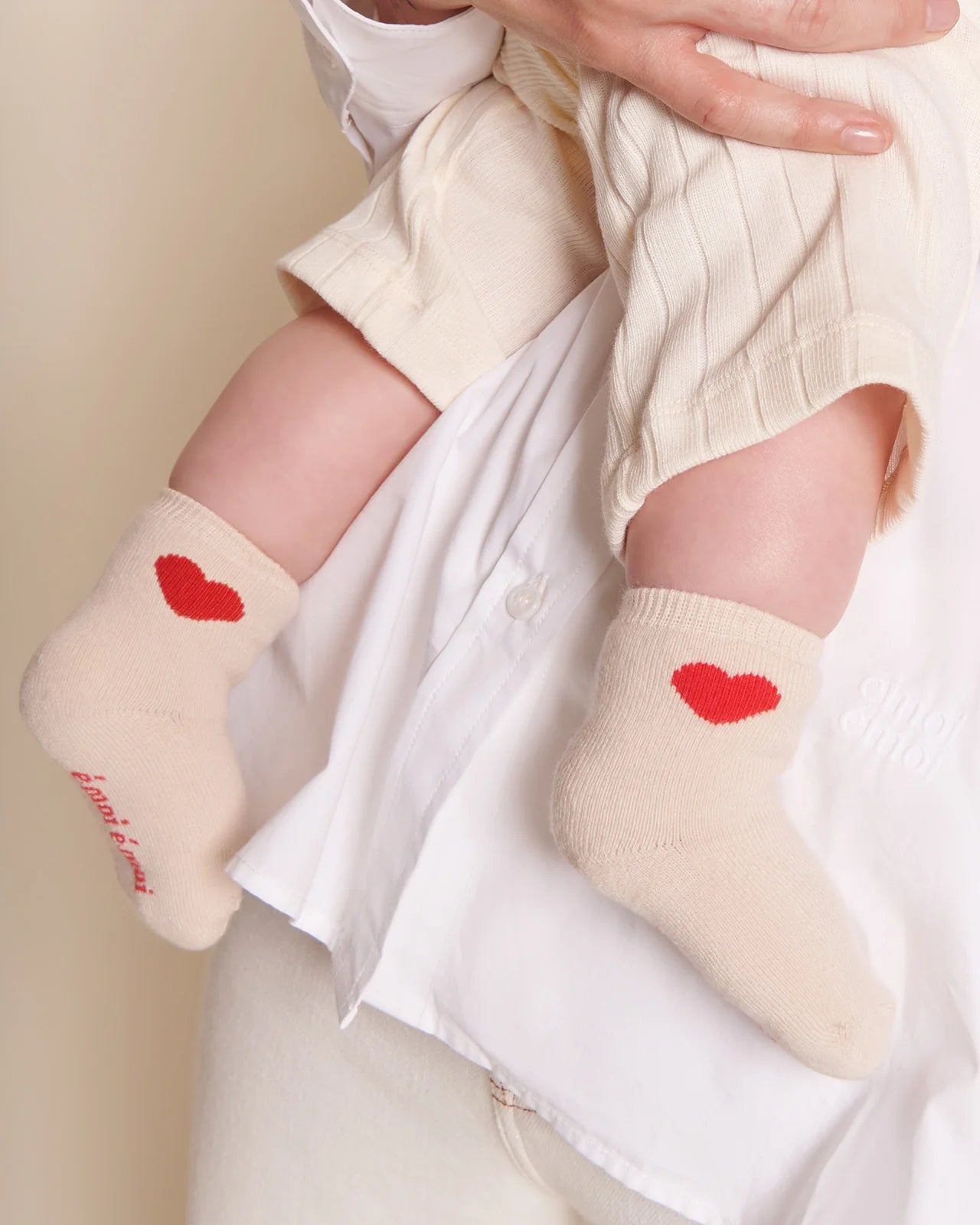 Les chaussettes bébé Coeur - crème