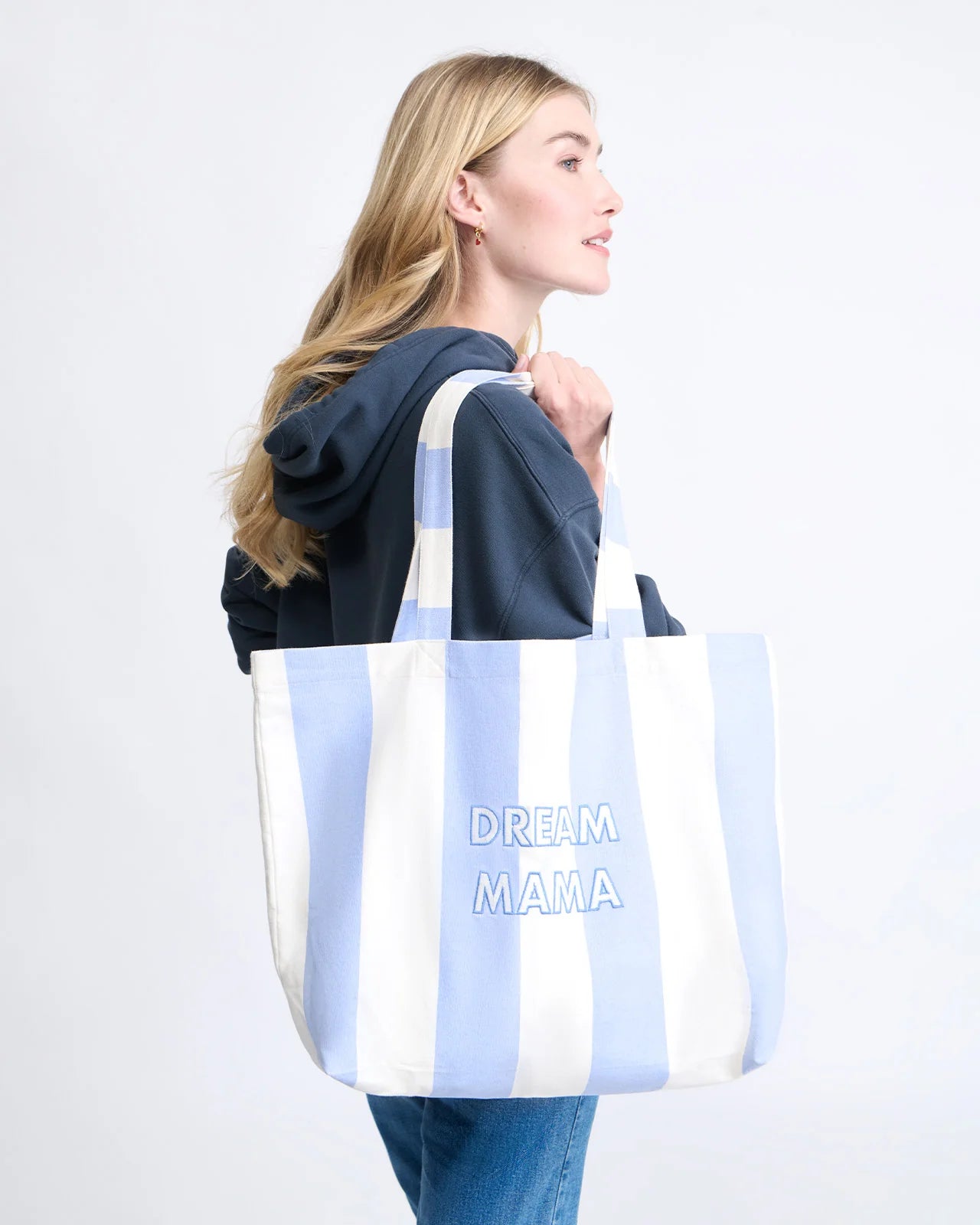 Le cabas brodé Dream mama - rayures bleues
