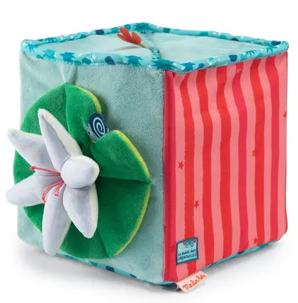 Grand cube d'activités tissu La mare aux grenouille
