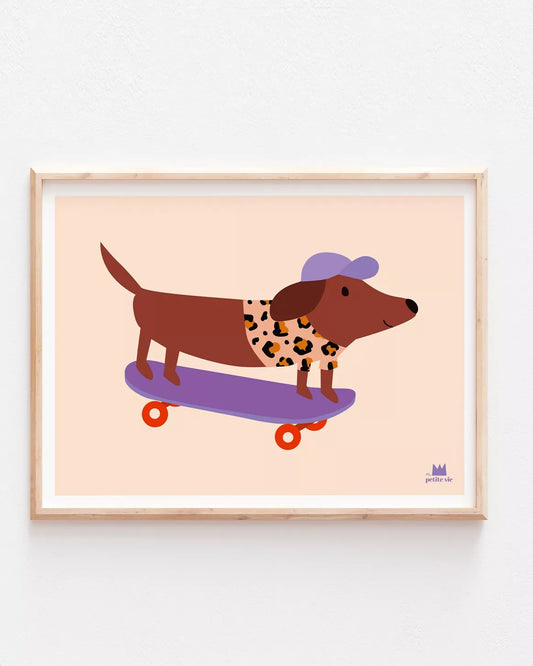 Affiche - décoration enfant - chien skateur