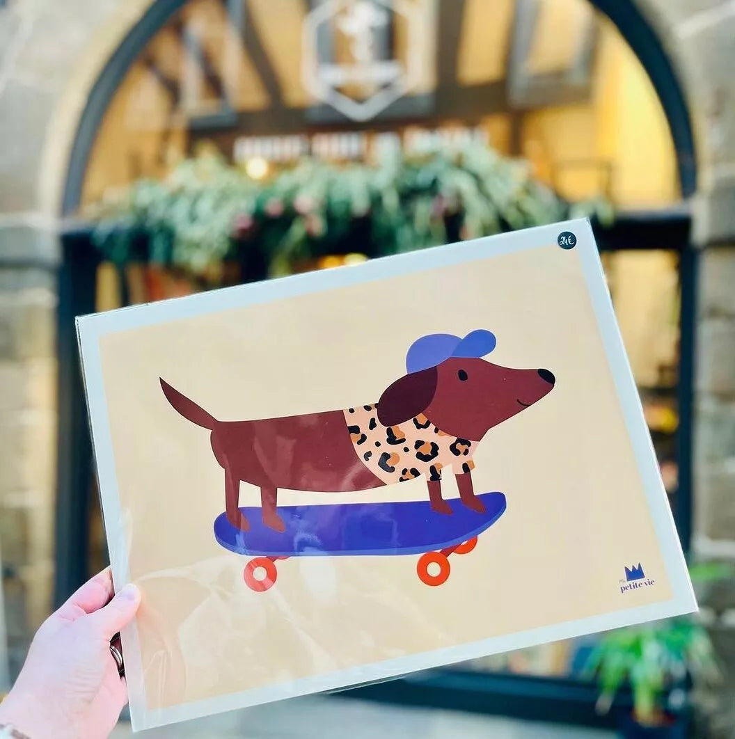 Affiche - décoration enfant - chien skateur