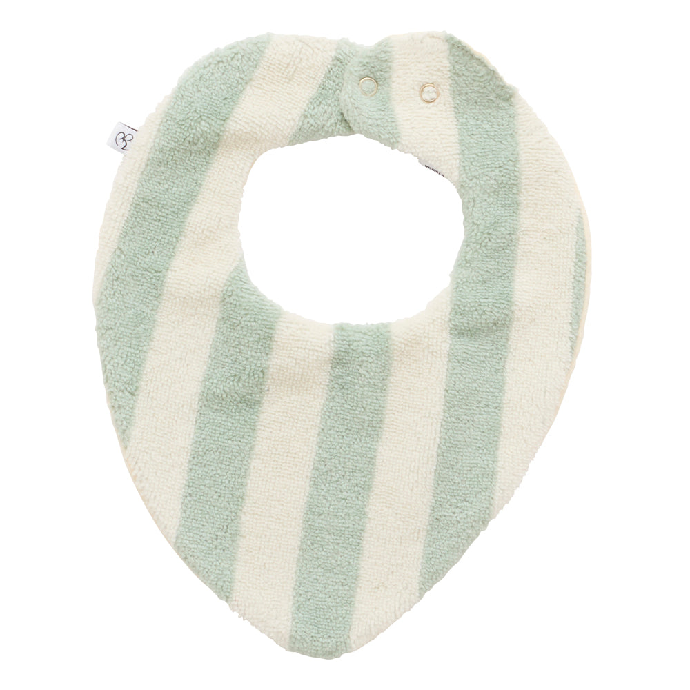 Bavoir bandana bambou/ gaze rayée ivoire/vert de gris