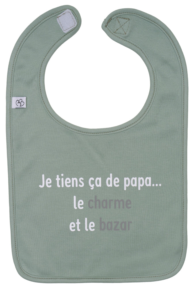Bavoir "Je tiens ça de papa" vert de gris