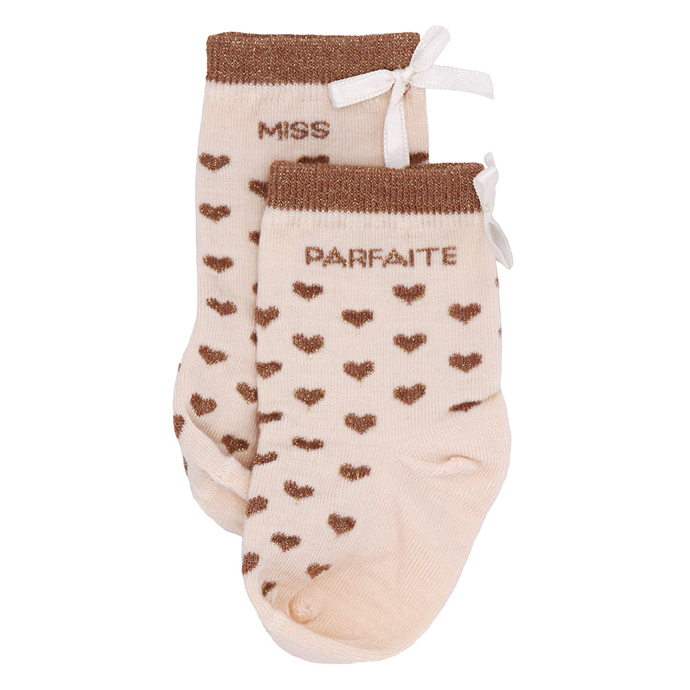 Chaussettes cœurs "Miss Parfaite" havane - 6-18M