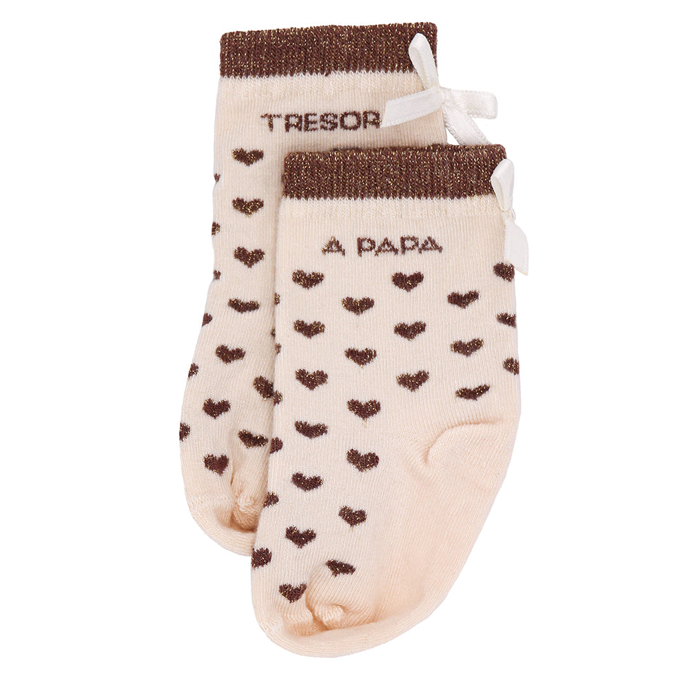 Chaussettes cœurs "Trésor à papa" Mocha - 6-18M