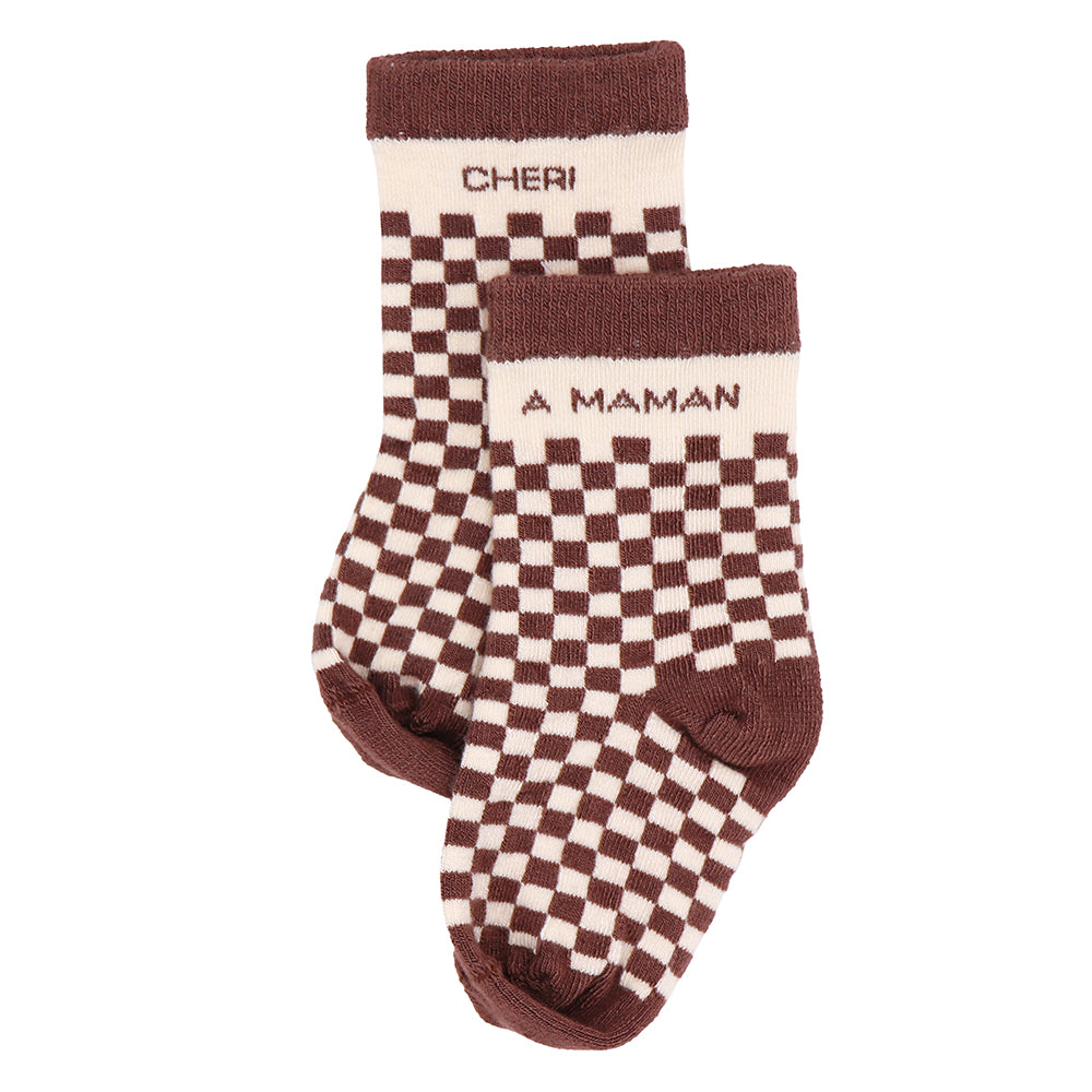 Chaussettes damier "Chéri à maman" Mocha - 6-18M
