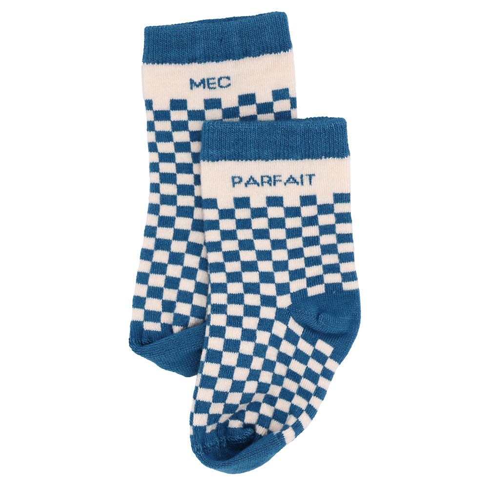 Chaussettes damier "Mec Parfait" pierre bleue - 6-18M