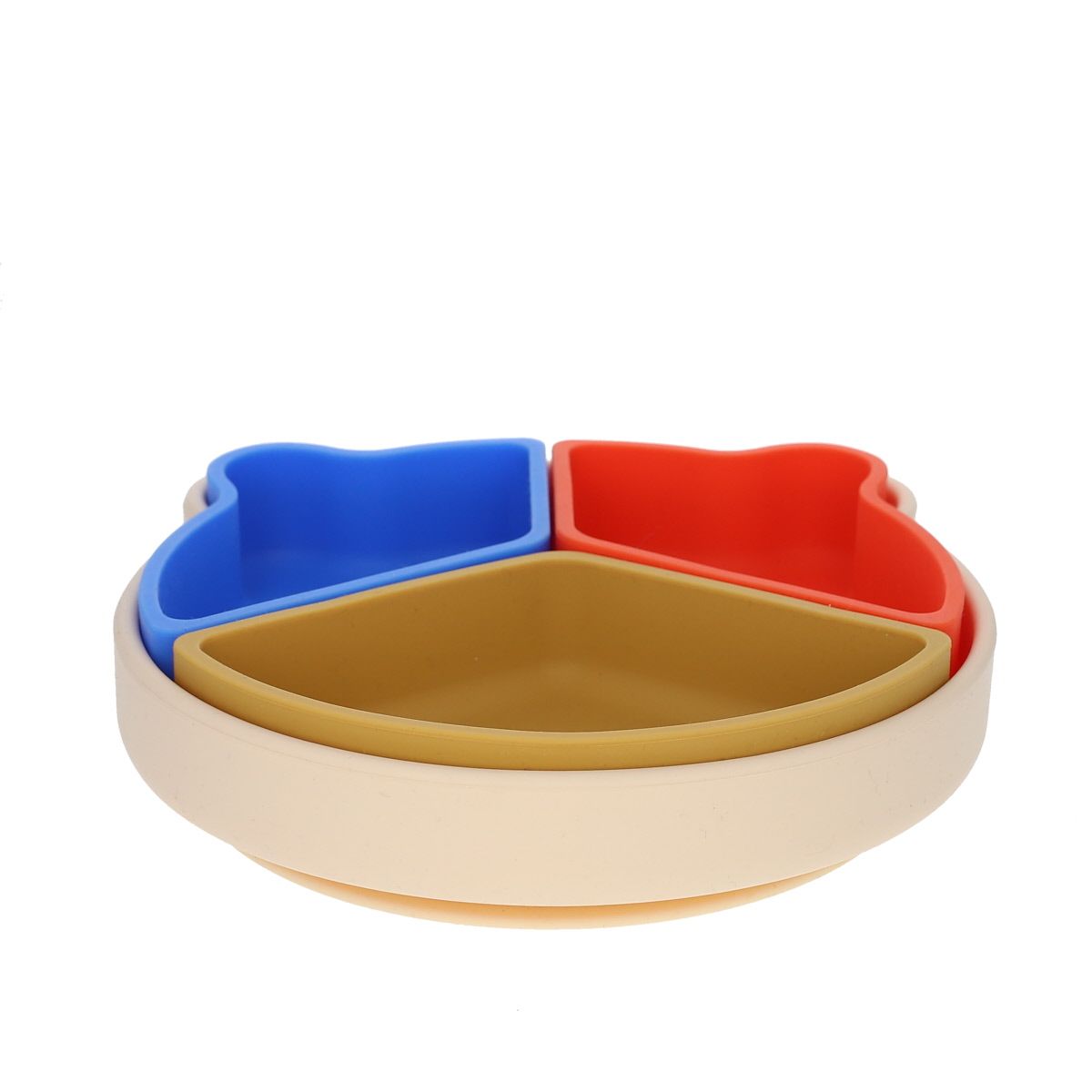 Assiette à compartiments en silicone bleu et corail