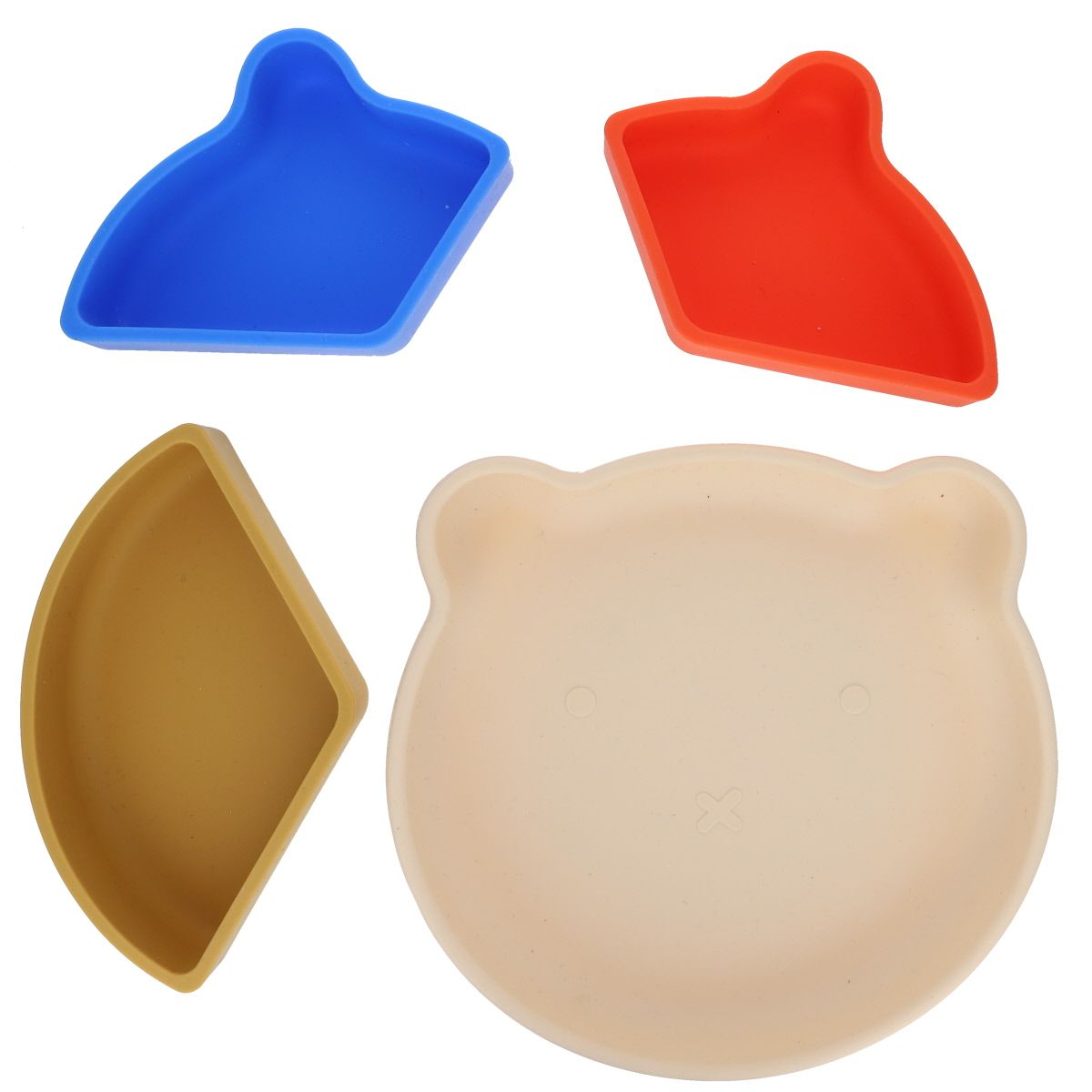 Assiette à compartiments en silicone bleu et corail