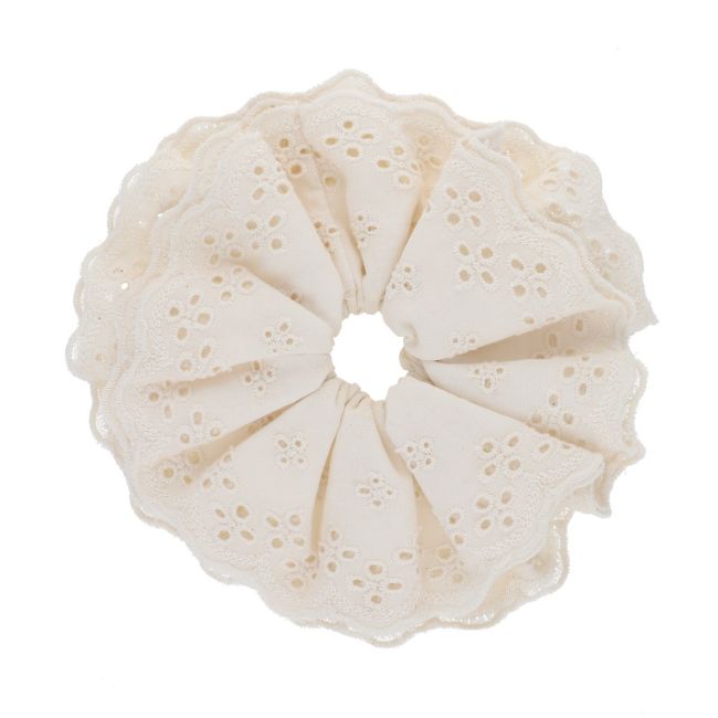 Chouchou à broderie anglaise écrue grand format