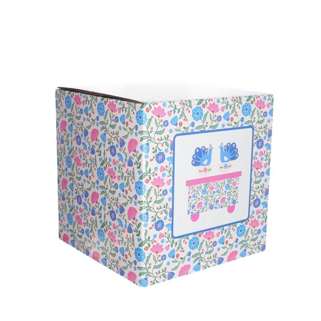 Boîte à musique fleurie rose et bleu - Joli paon