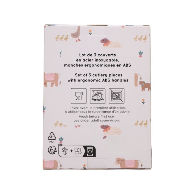 Set de 3 couverts bébé rose - Dans la ferme