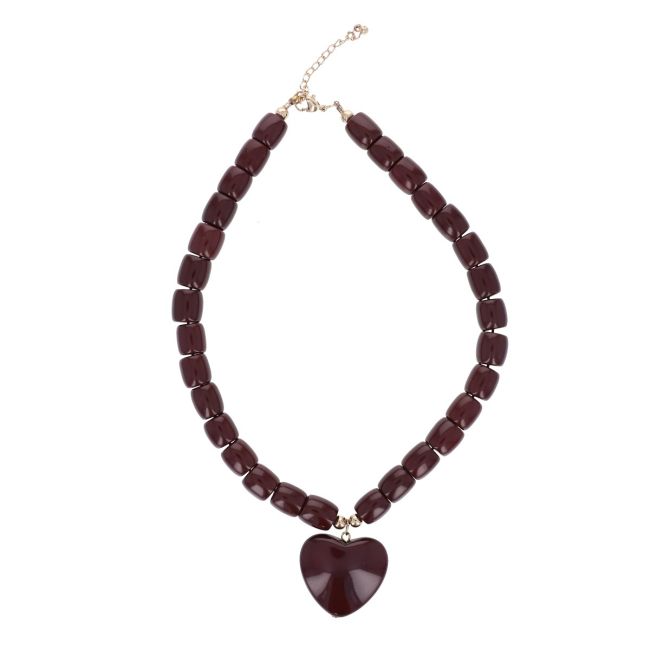 Collier en perles marron et cœur - Carmina