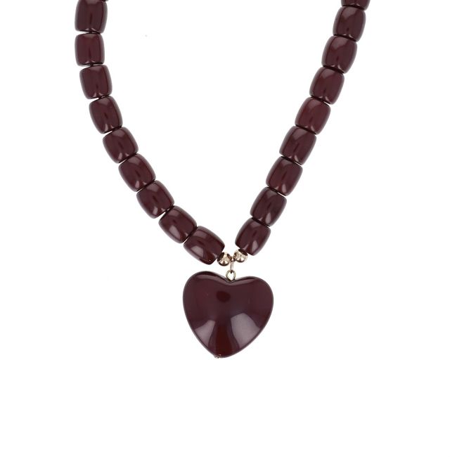 Collier en perles marron et cœur - Carmina