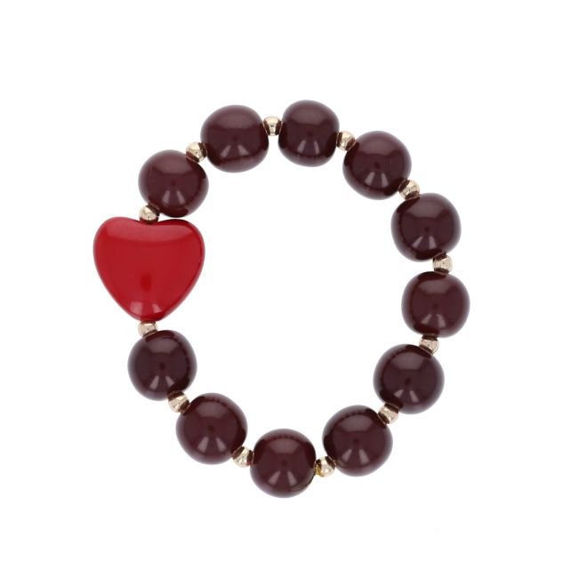 Bracelet perles marron et cœur rouge - Carmina