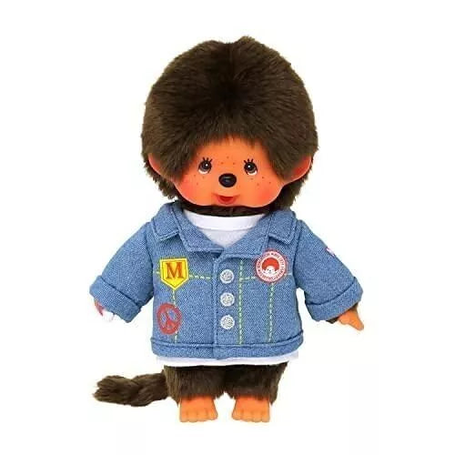 Peluche Monchhichi veste en jean - Peluche iconique des années 80