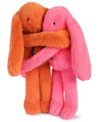 PELUCHE CALIN DE POCHE - DUO LAPINS 22 CM - POTIRON/CORAIL