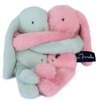 PELUCHE CALIN DE POCHE - DUO LAPINS 22 CM - CELADON/ROSEE