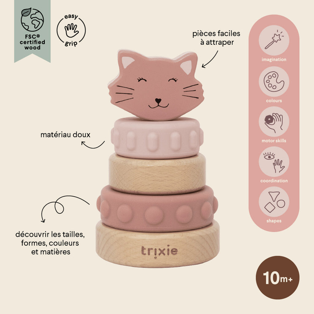 Tour à empiler en bois et silicone - Mrs. Cat
